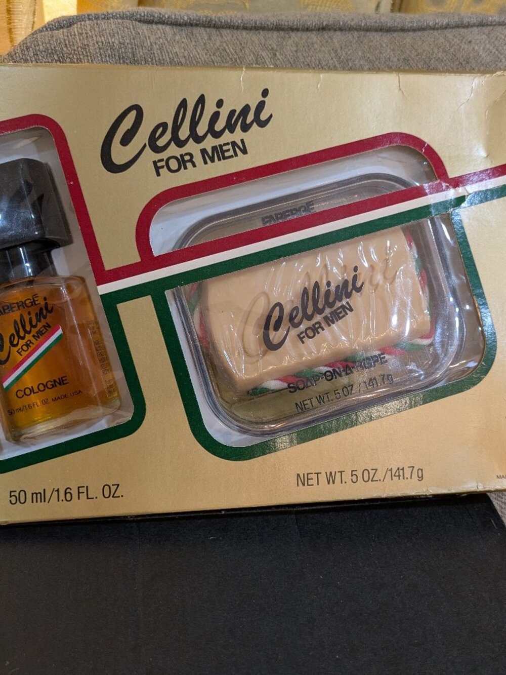 NIB VINTAGE CELLINI SPLASH COLOGNE BY FABERGE 1.6 Fl Oz & Soap-on-A ROPE w/BOX